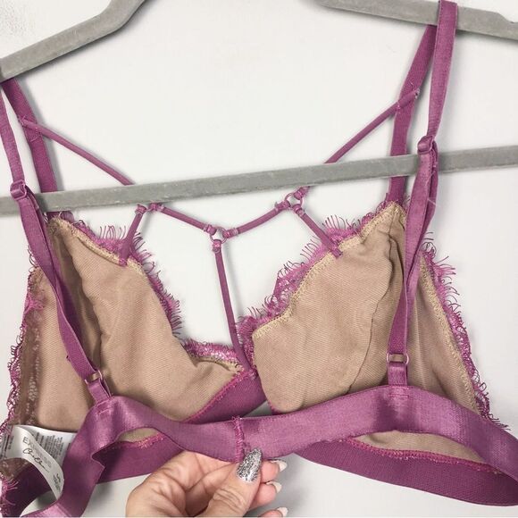 EXPRESS | Strappy Lace Unlined Bra Bralette Romance Pink - Purple Size Large - Picture 7 of 11